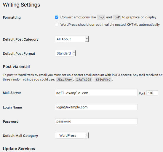 cara membuat blog WordPress Writing Settings WordPress