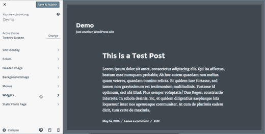customizer widget tentang widget wordpress