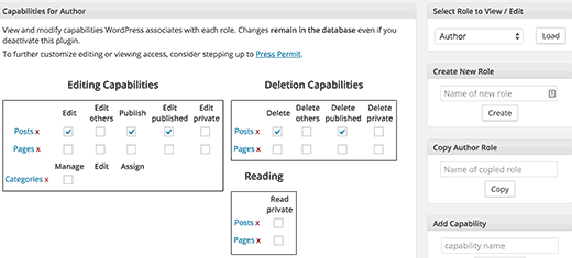 Custom and edit user capabilities