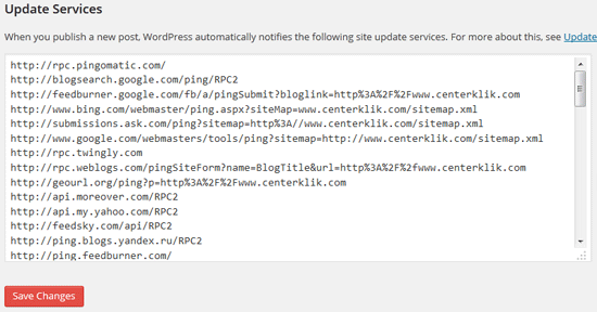 Daftar Update Services URL Ping WordPress dan Kegunaanya