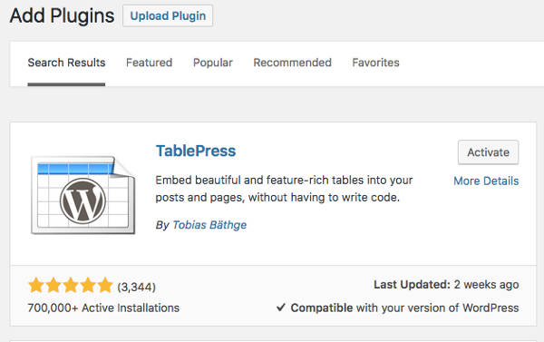 Membuat Tabel di WordPress Install TablePress