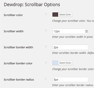 custom scrollbar settings wordpress