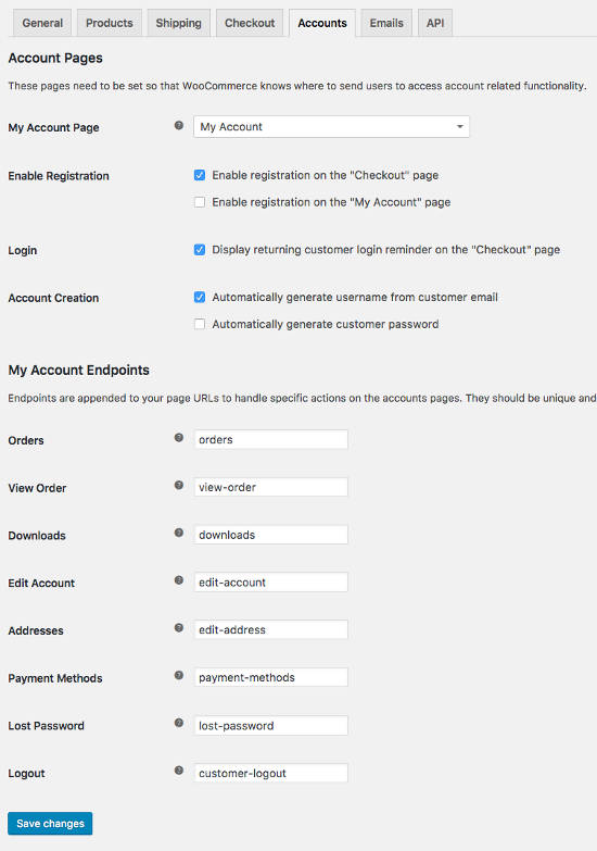 Account Settings WooCommerce