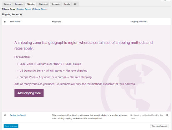 Shipping Settings WooCommerce