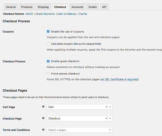 checkout settings WooCommerce