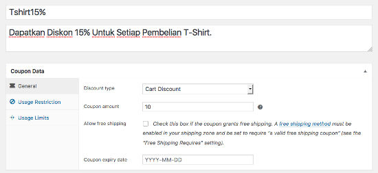 kupon settings woocommerce