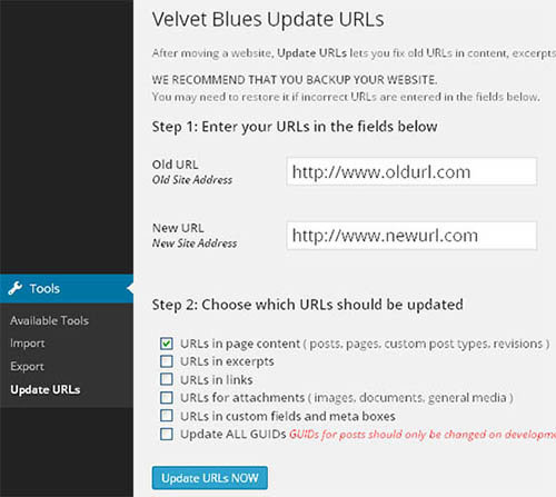 ganti URL wordpress velvet blues update urls