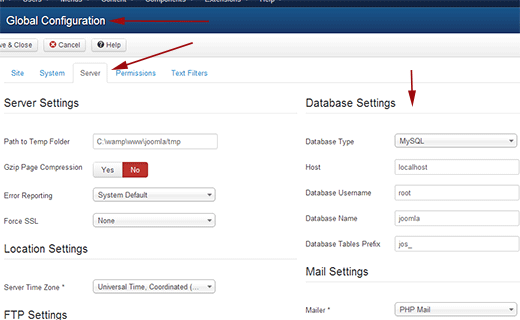 joomla-db-settings configuration