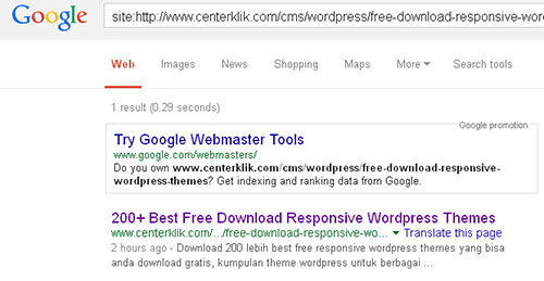 hasil memeriksa Artikel Terindeks google centerklik