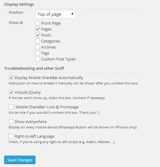 mobile sharebar settings
