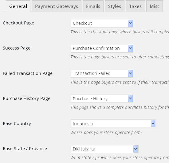 settings general easy digital download