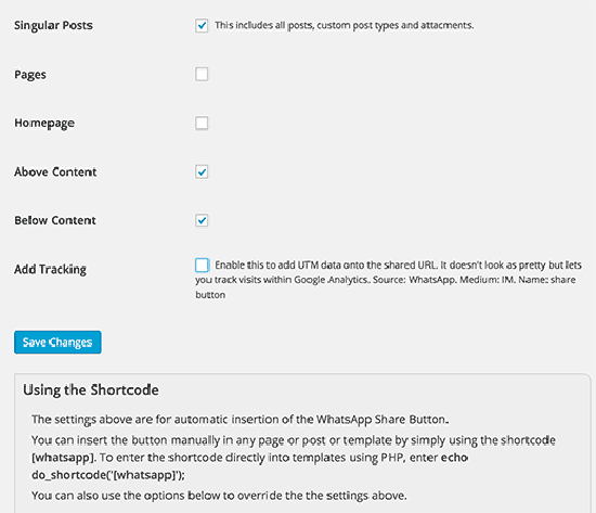 whatsapp share button settings