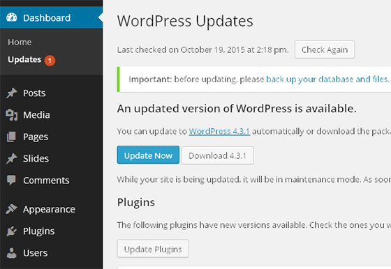 cara update wordpress
