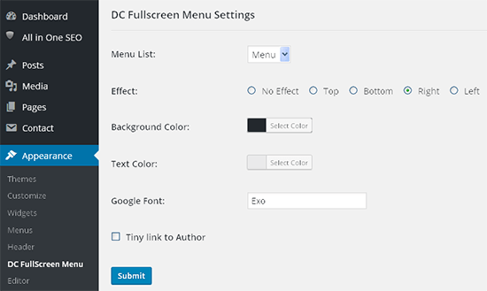 dc menu responsive fullscreen