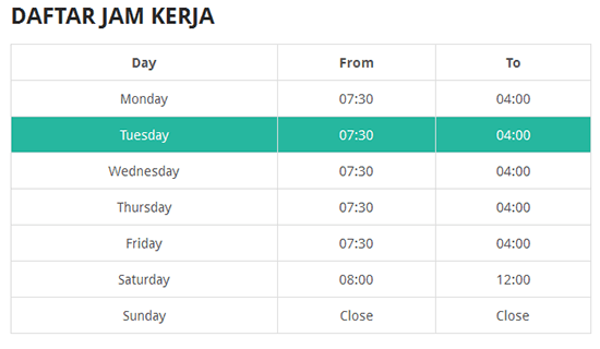 daftar jam kerja