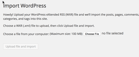 wordpress import upload