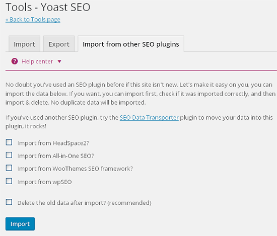 Import Export Yoast SEO