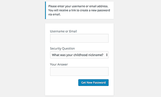 forgot password pertanyaan keamanan wordpress