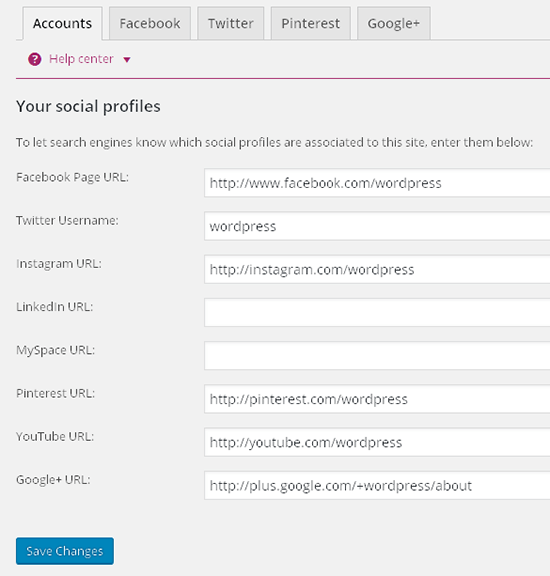 social settings yoast