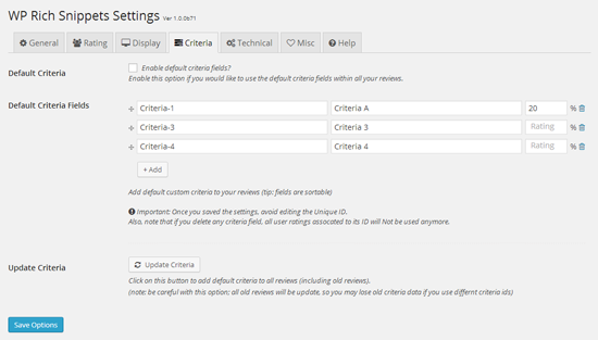 Membuat Website Review WPRS Criteria Settings