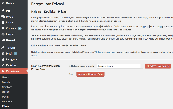 Kebijakan privasi WordPress