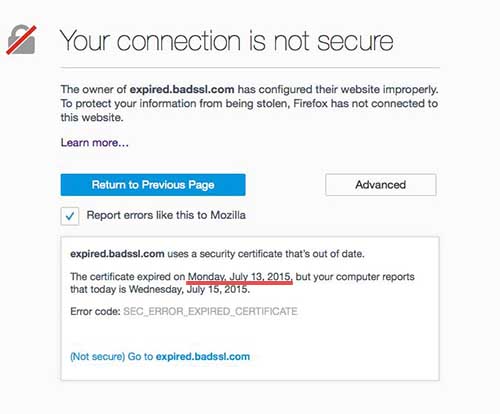 Error Browser Connections is not secure