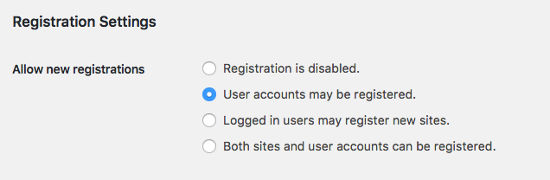 registrations settings
