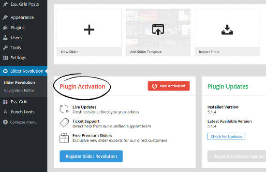 plugin activation slider