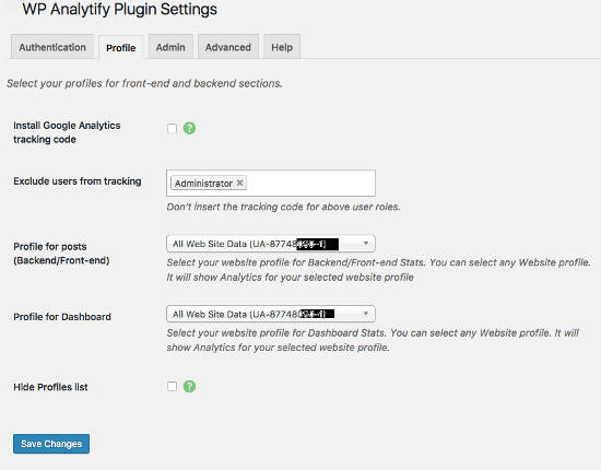 WP analytify settings