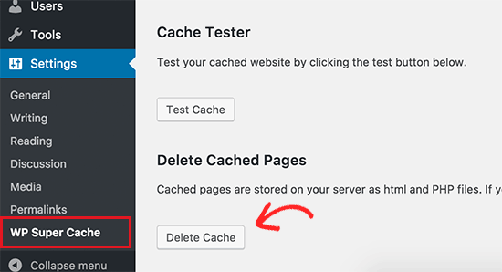 menghapus cache wordpress wsc delete cache