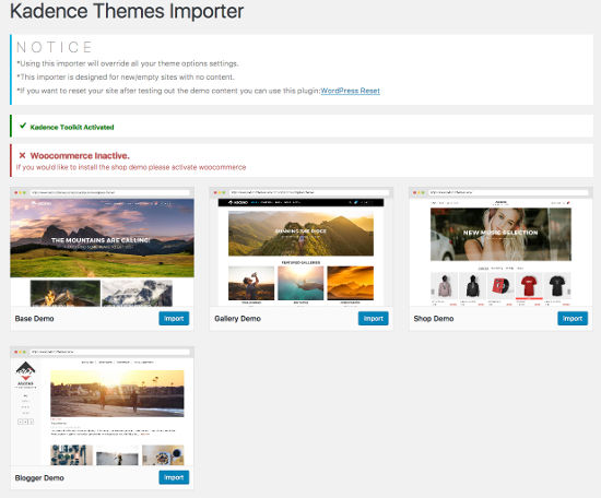 Kadence Theme Importer