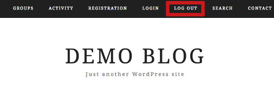 Menu Log Out WordPress Front End