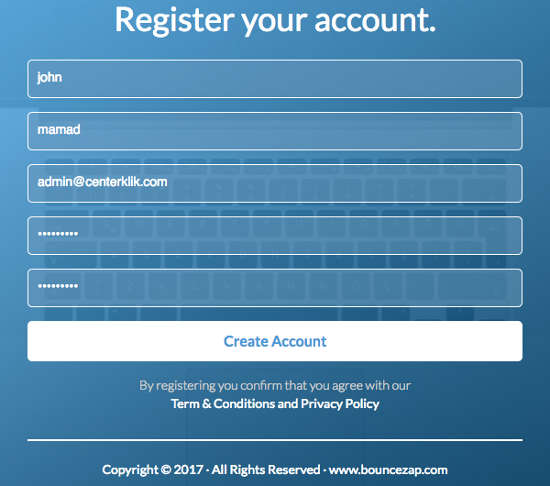 Bouncezap Tool Marketing Register