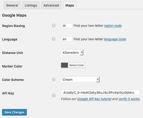 Vantage Theme API Key Google Maps