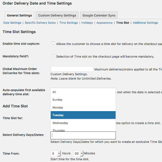 Time Slot Setting Order Delivery Date Pro