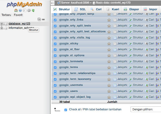 phpMyAdmin Tabel Database