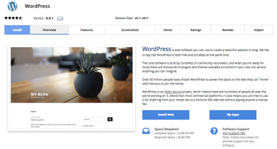Install WordPress Softaculous