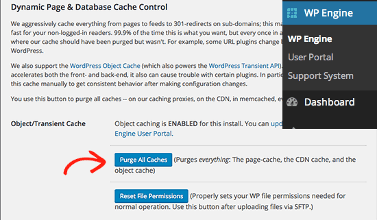 wpengine menghapus cache wordpress