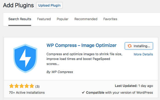 WP Compress Optimalkan Gambar Install