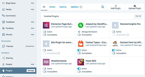 WordPress Desktop manage plugins