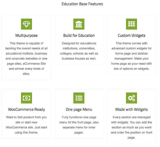 Education Base Tema WordPress pendidikan Features