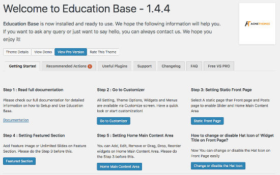 Education Base Theme WordPress Get Started
