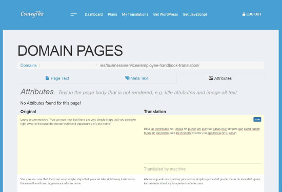 ConveyThis Translate Dashboard