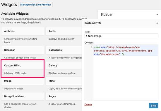 manually add image widget