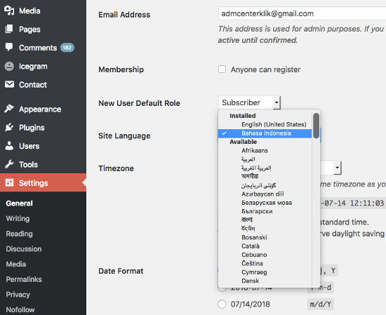 Ubah bahasa WordPress