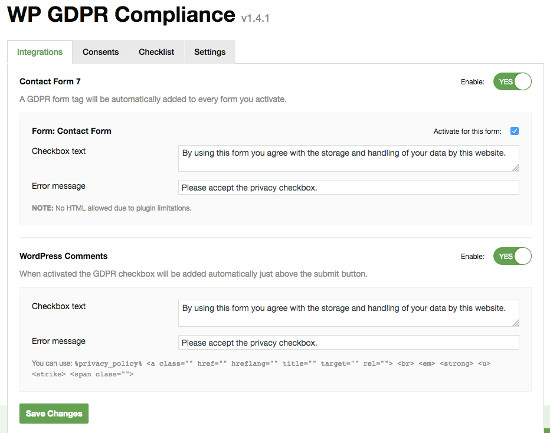 WP GDPR Compliance Settings 2