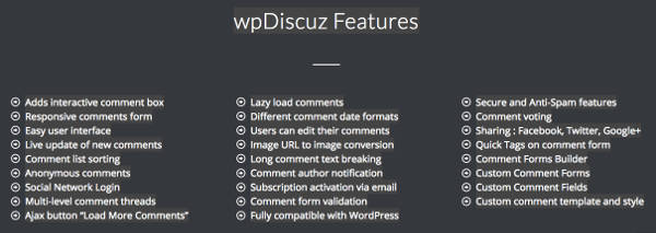 wpDiscuz komentar WordPress Fitur
