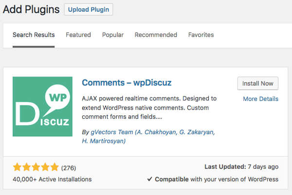 wpDiscuz komentar WordPress Install