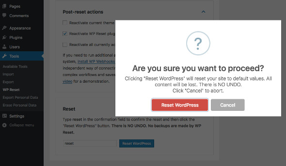 WP Reset WordPress Reset