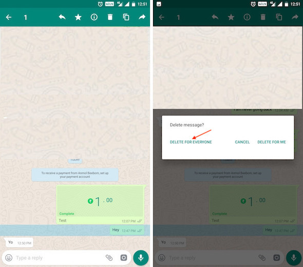 Hapus pesan WhatsApp
